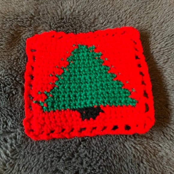 Christmas Coasters Handmade Crocheted Items Set of Two Christmas Stocking & Tree - Picture 5 of 7